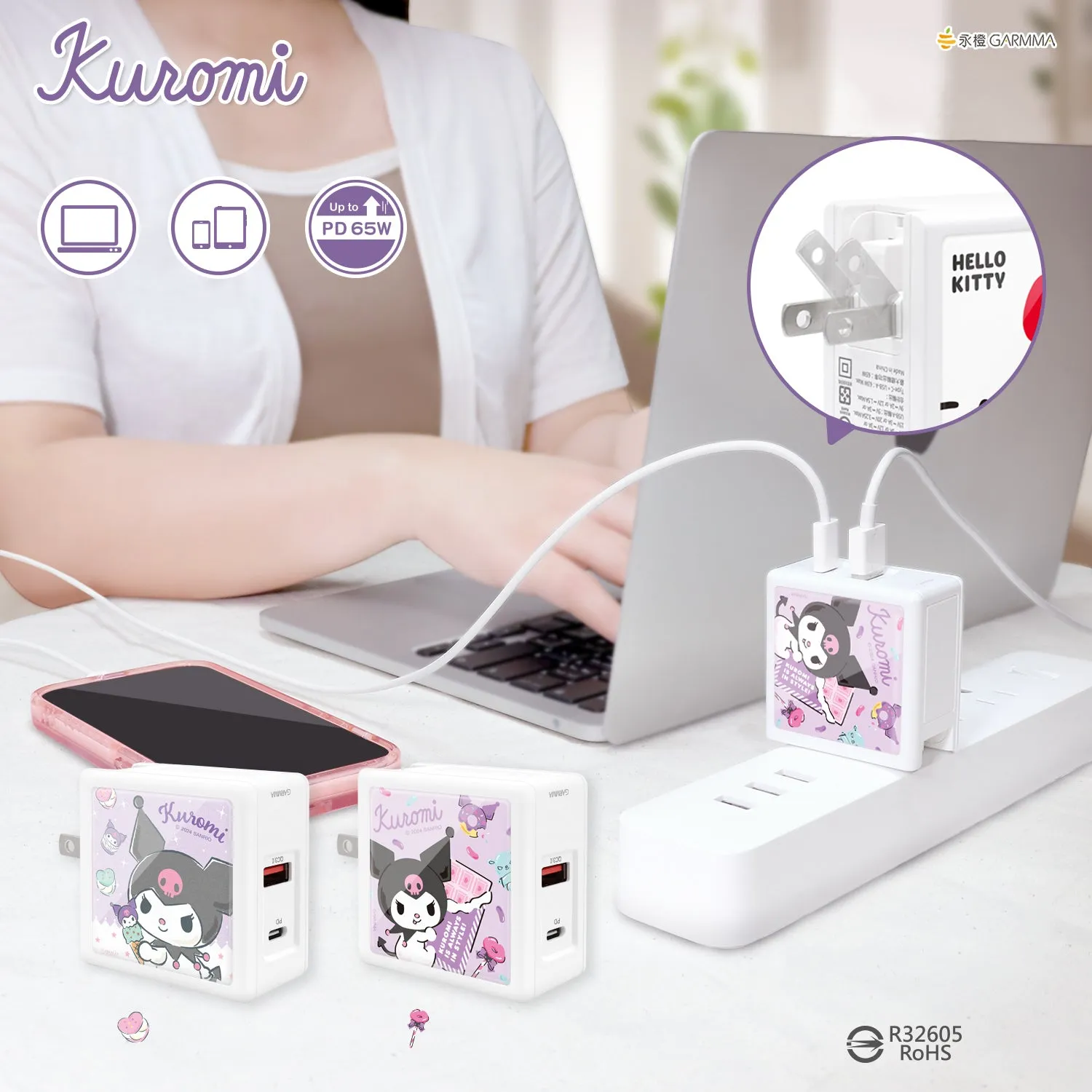 GARMMA Sanrio Characters Dual Ports GaN 65W PD Fast Charger