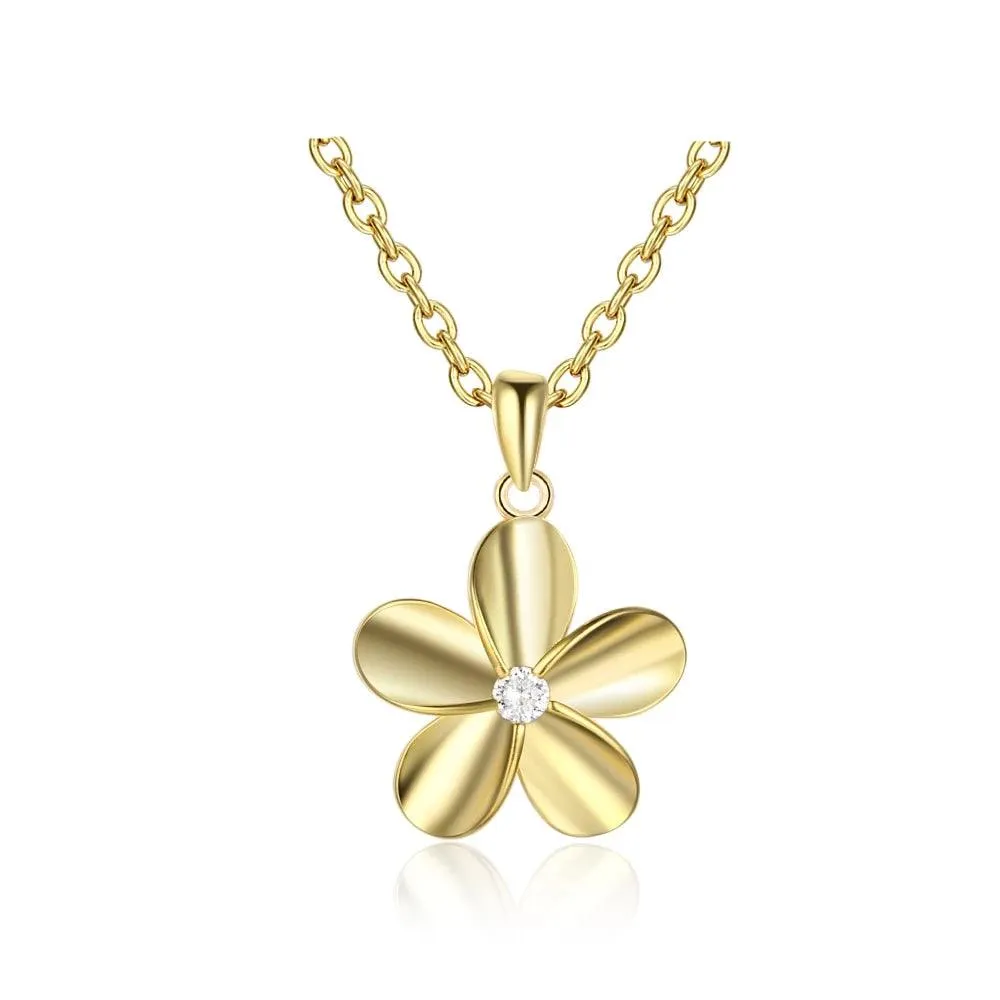 Gold Color Flower Pendant Necklace for Women with Zirconia