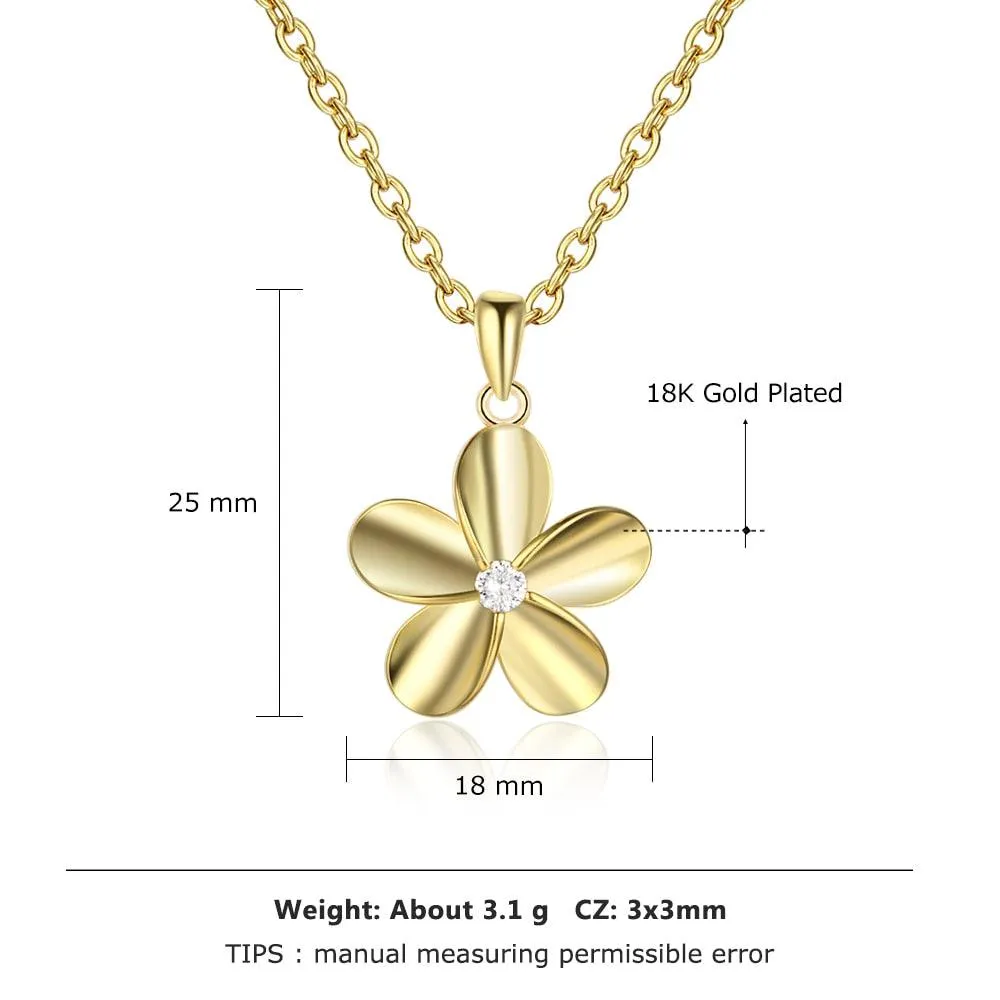 Gold Color Flower Pendant Necklace for Women with Zirconia