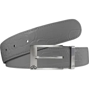 Grey Crocodile Textured Leather Belt with Prong Buckle