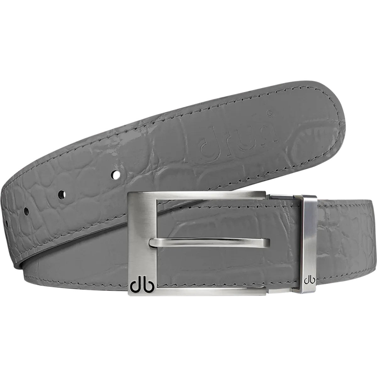 Grey Crocodile Textured Leather Belt with Prong Buckle