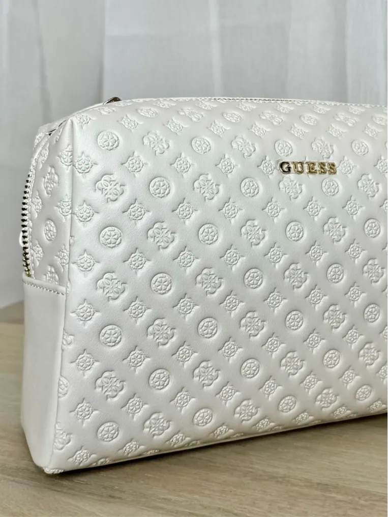 Guess Large Top Zip Vanity Bag - Ivory