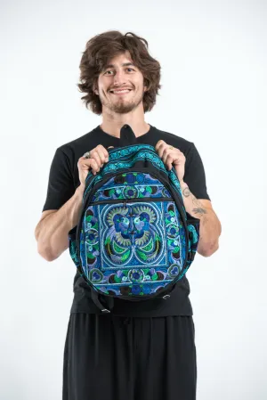 Hmong Hill Tribe Embroidered Peacock Backpack in Blue