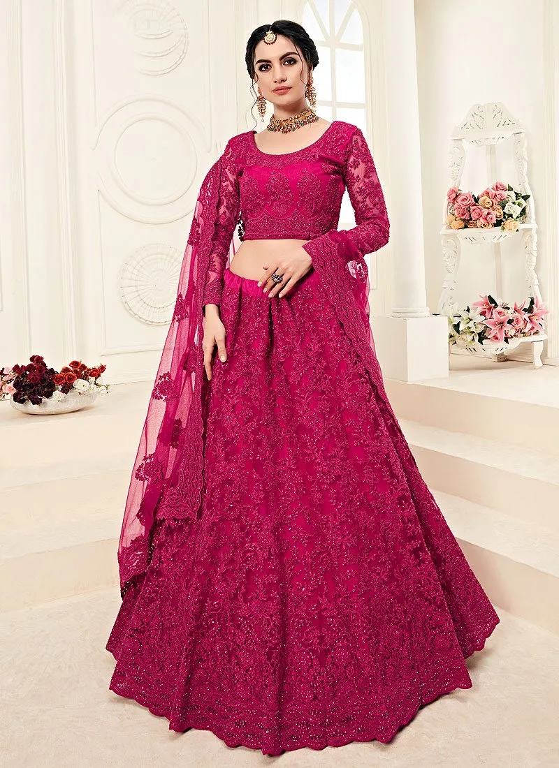 Hot Pink A Line Trendy Wedding Lehenga Choli