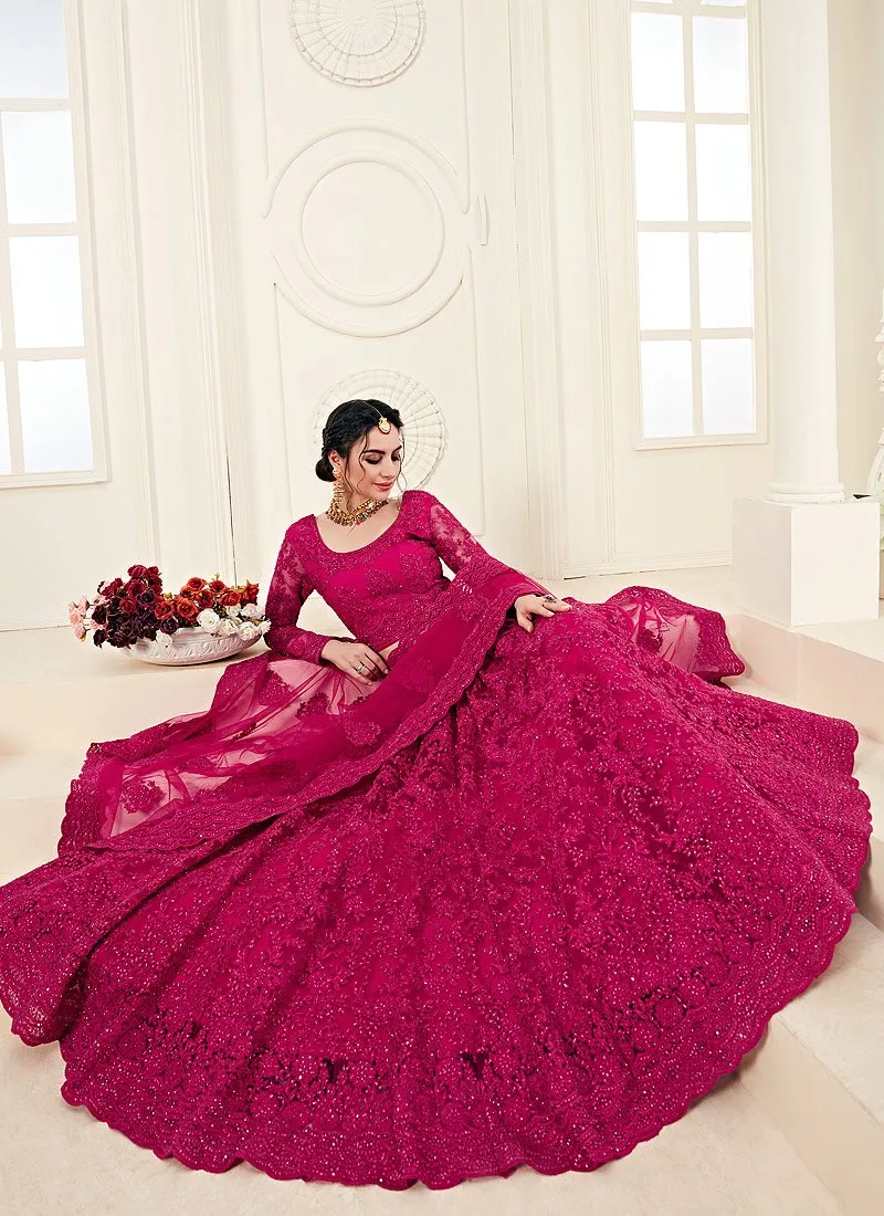 Hot Pink A Line Trendy Wedding Lehenga Choli