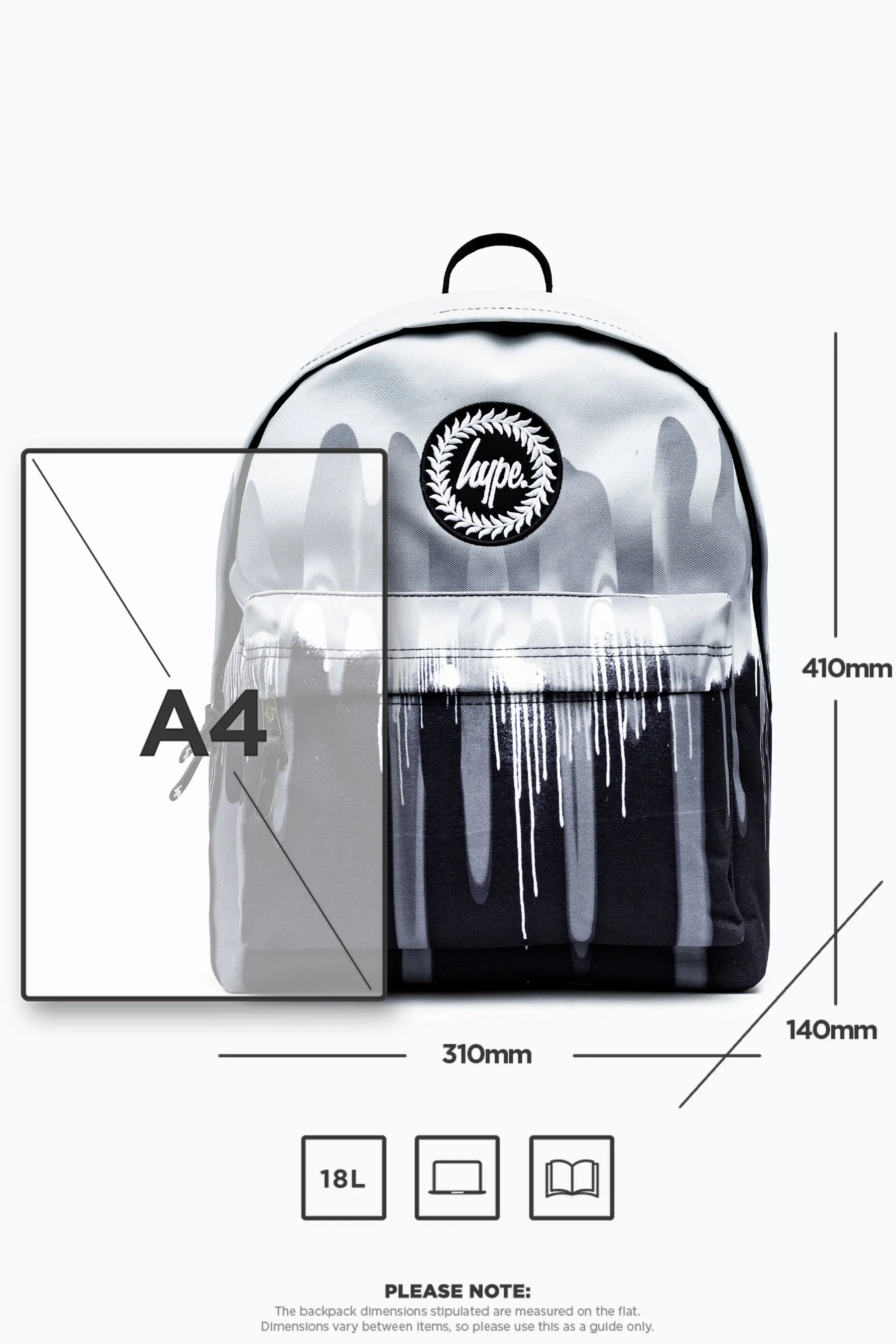 Hype Unisex Mono Gradient Drips Crest Backpack