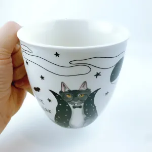 Milly Green British Design Halloween COUNT FANGULAR CAT Coffee Mug Tea Cup With Sock Set