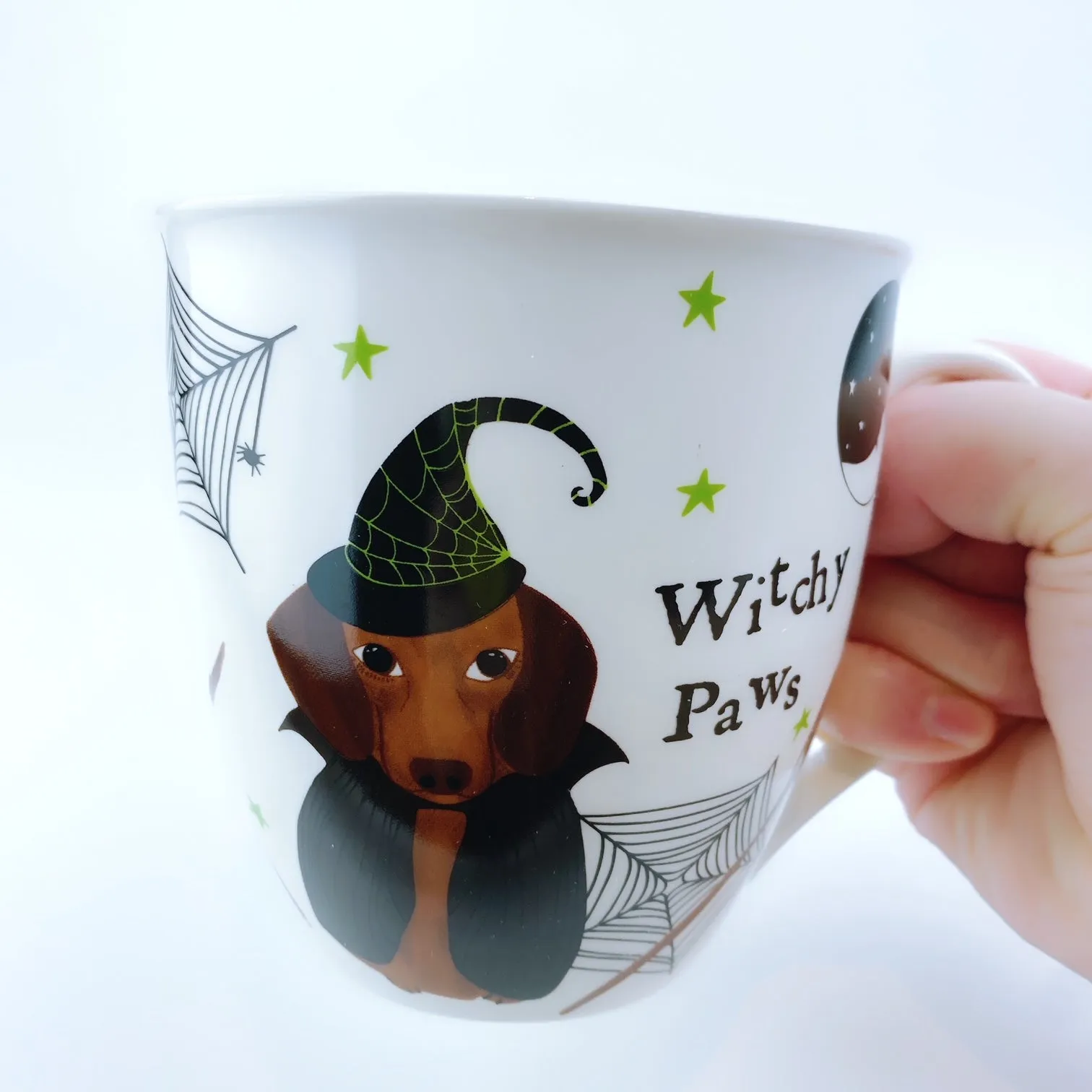 Milly Green British Design Halloween WITCHY PAWS DACHSHUND Coffee Mug Tea Cup With Sock Set