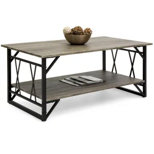 Modern Contemporary Style Wooden Coffee Table w/ Metal Legs - Gray