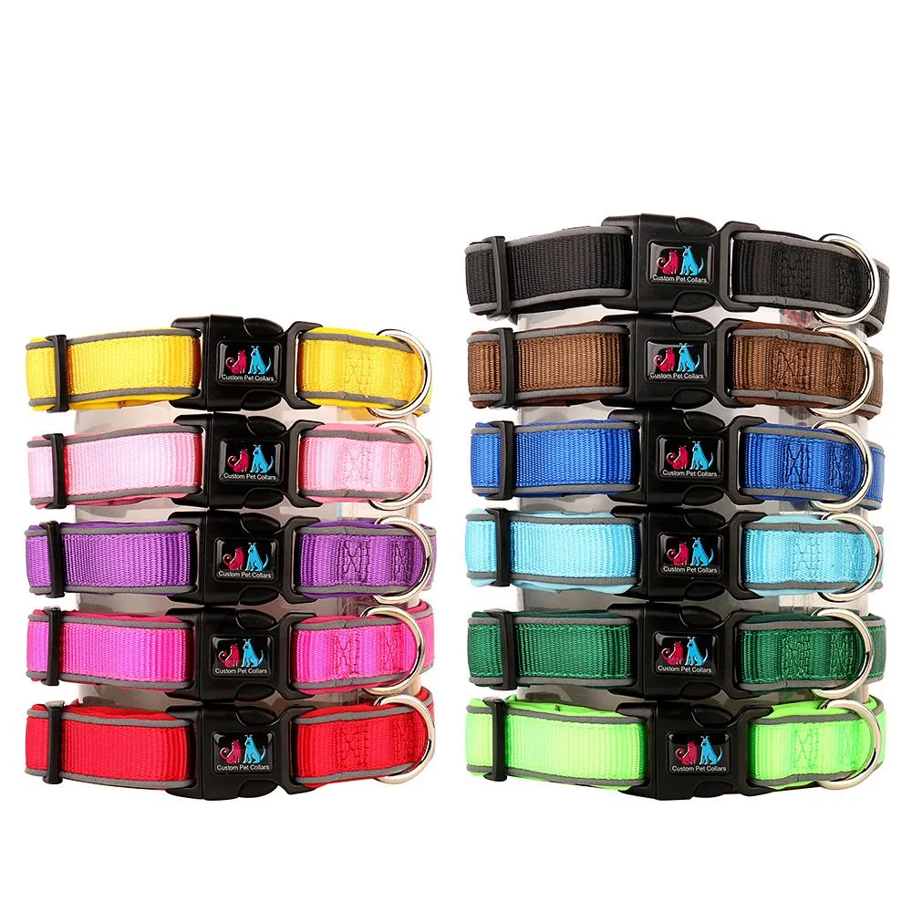 (NEW DESIGN) Super Premium - Nylon & Padded Neoprene with Safety Reflection Strips Dog Collars