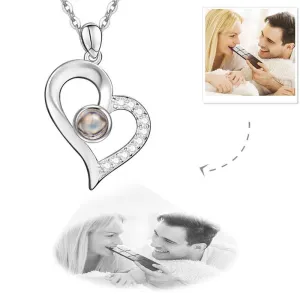 Personalized Sterling Silver Heart Pendant Photo Projection Necklace