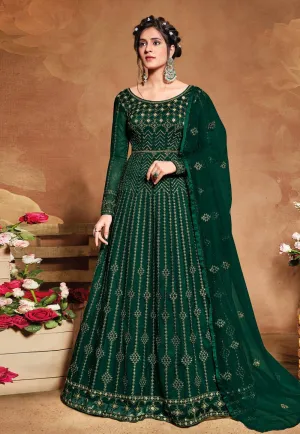 Royal Green Net Embroidered Floor Length Anarkali Suit