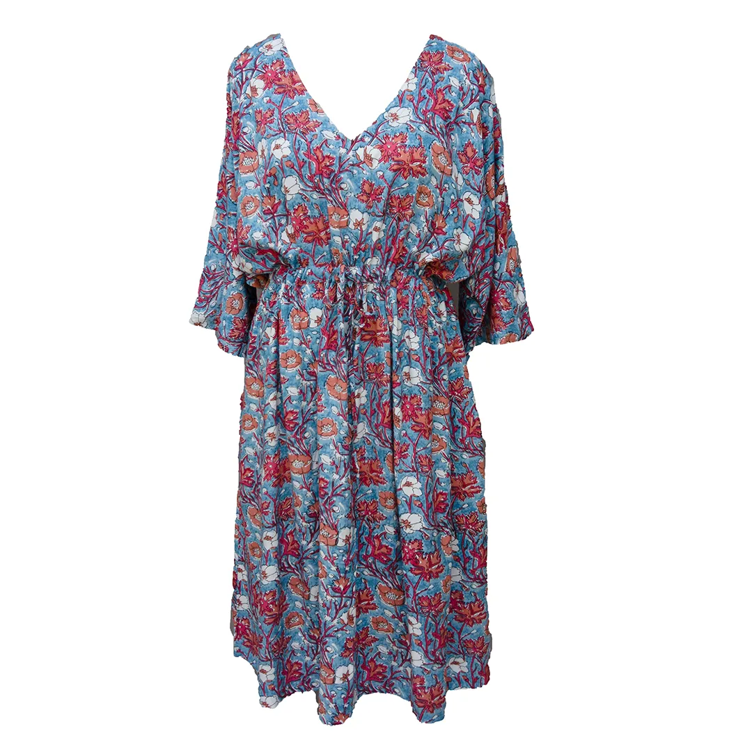 Stone Blue Floral Viscose Maxi Dress UK Size 18-32 M89