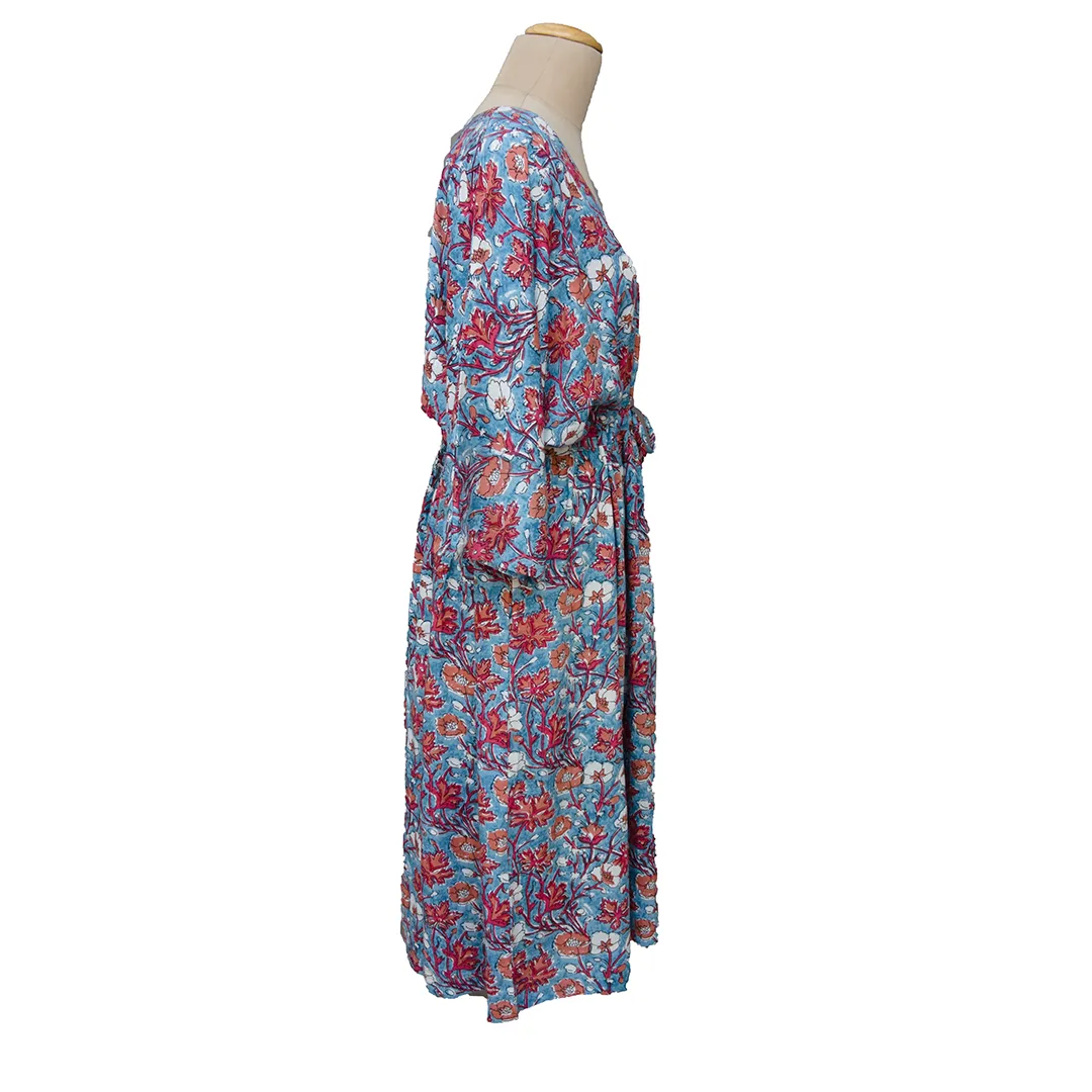 Stone Blue Floral Viscose Maxi Dress UK Size 18-32 M89