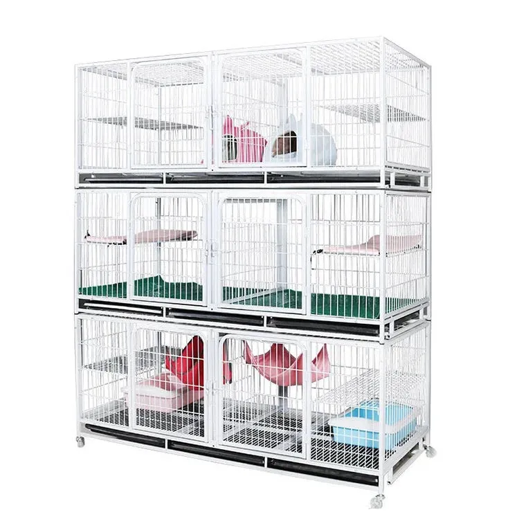 Strong durable multilevel stacked cages 3 storeys with cat shelf