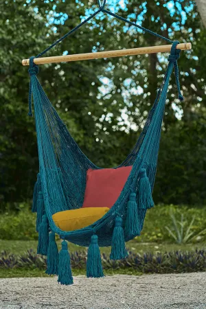 Teal Cotton Mexican Hammock swing from Mexico, "Teal Swing Chair"