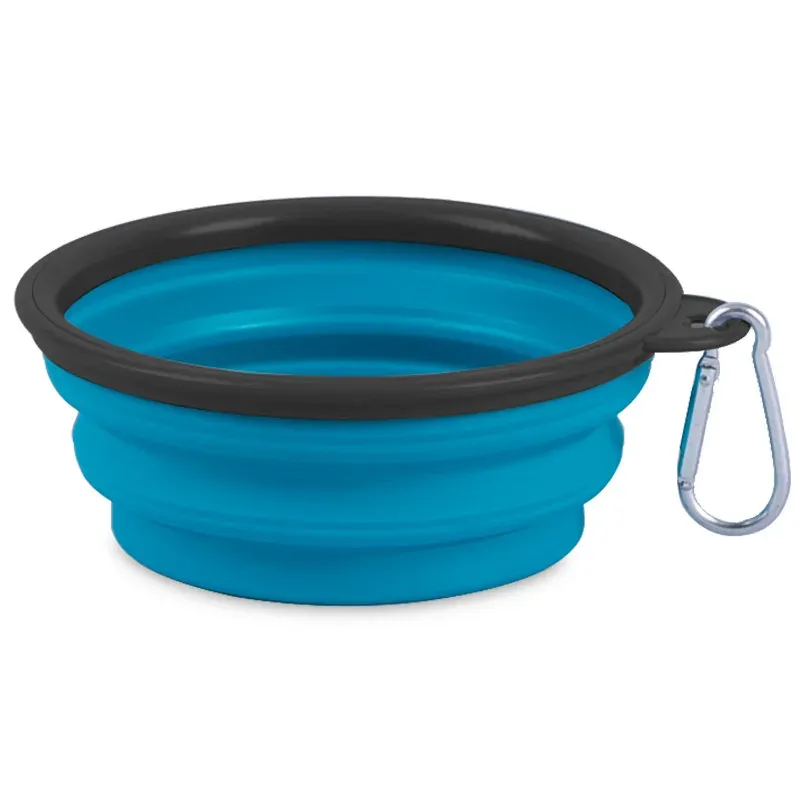 Water Food Bowl for Dogs Cats Collapsible Silicone with Carabiner Clip