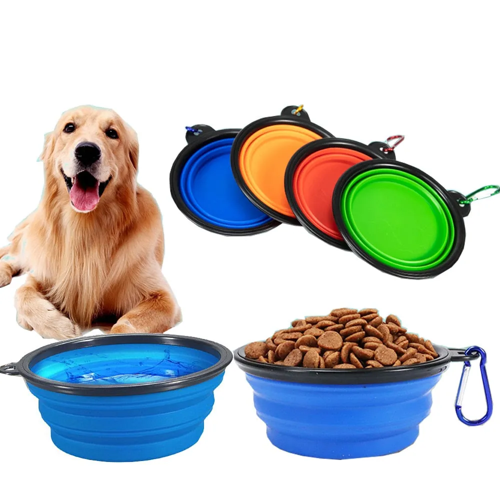 Water Food Bowl for Dogs Cats Collapsible Silicone with Carabiner Clip