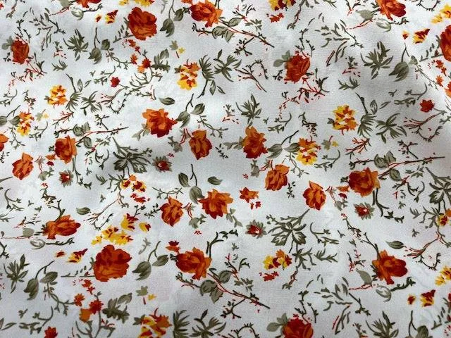 White Background Floral - Clearance Printed Crepe