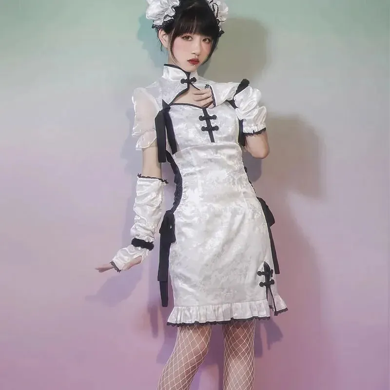 White Cheongsam Dress Set