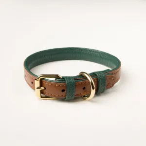 Willow Walks leather collar in brown and dark green