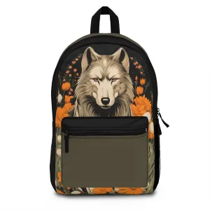 Wolf with Flowers, Backpack with Computer Pocket and Padded Back