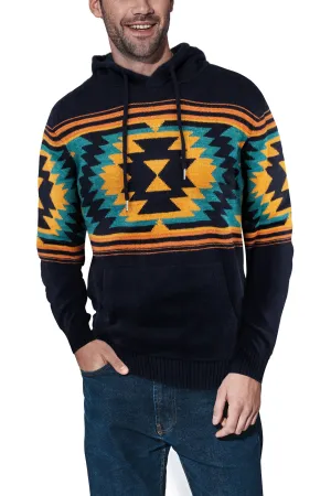 X RAY Men's Aztec Hooded Sweater Blue